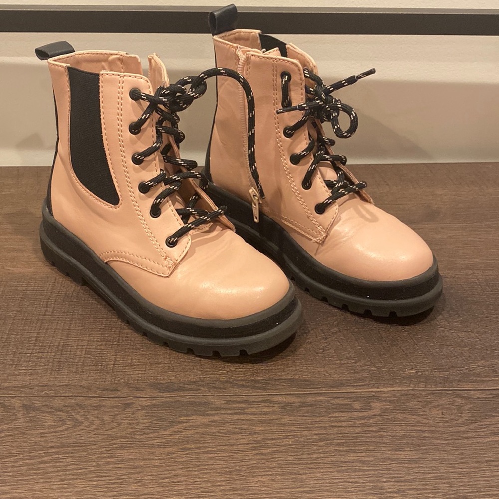 Girls pink and black combat boots
